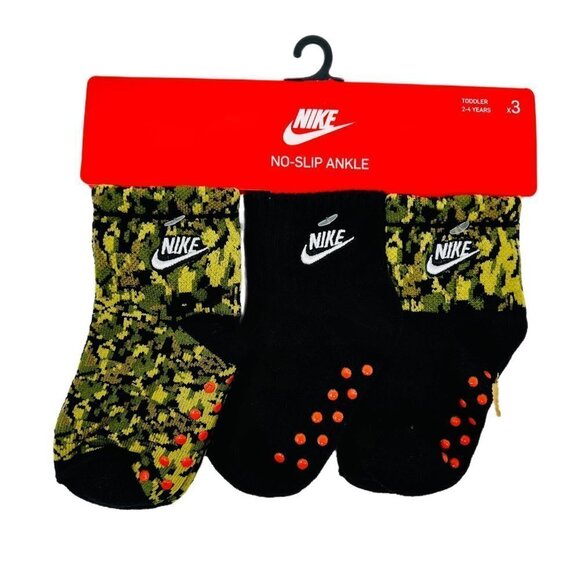 Nike Baby Boy Grippy Green Camo Ankle Socks 3 Pack - Picture 7 of 8